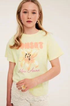 T-shirt med text- och blomsterprint