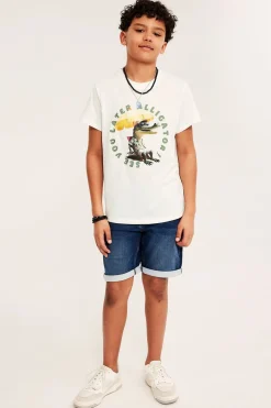 T-shirt med tryck i bomullstrikå