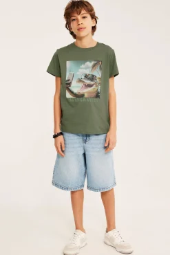 T-shirt med tryck i bomullstrikå
