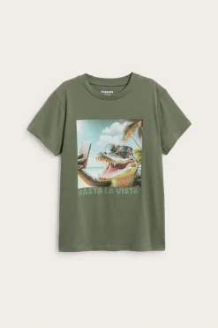 T-shirt med tryck i bomullstrikå